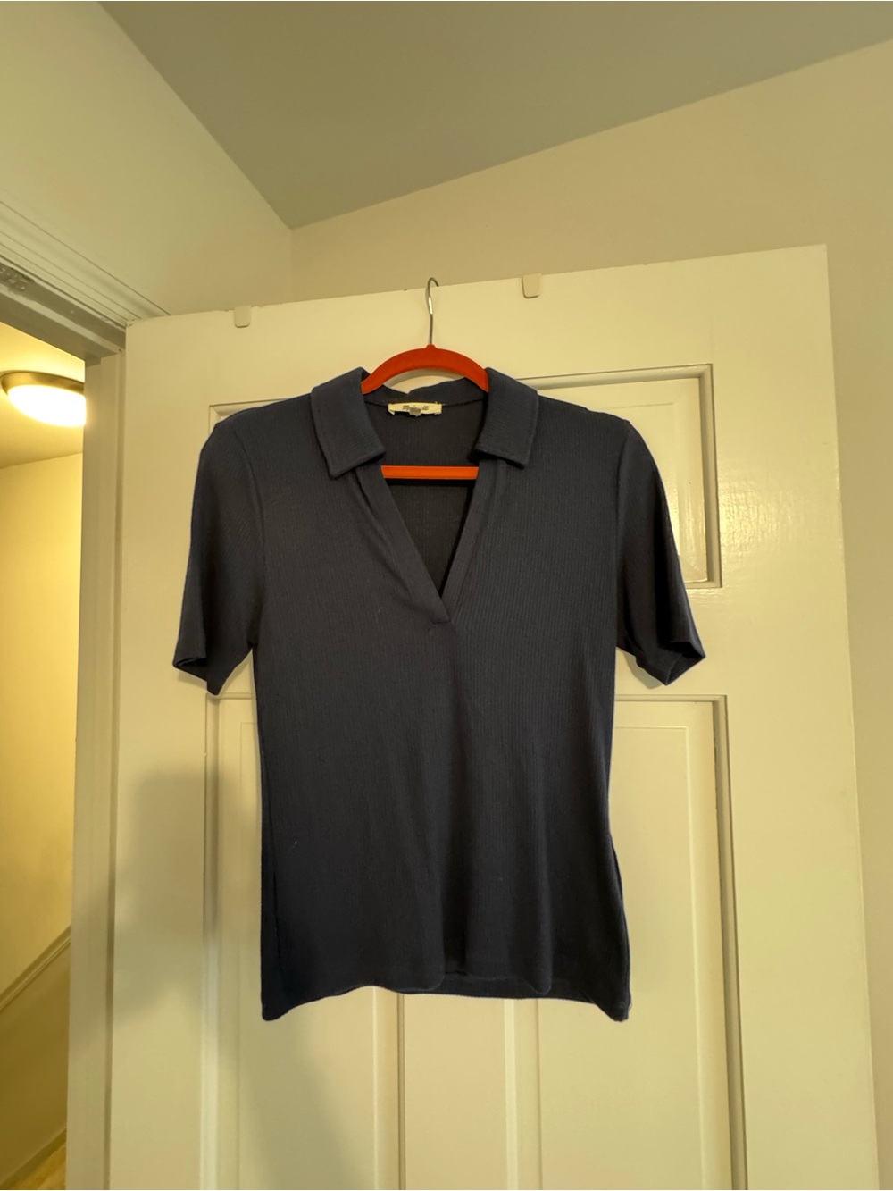 Madewell Ribbed Short-Sleeve Polo Top - Dark Blue